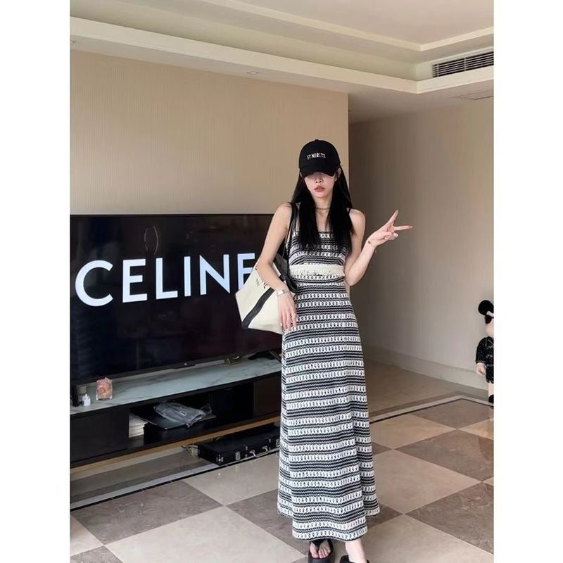 Hollow Out Knitting Slim Tassel Midi Long Dresses