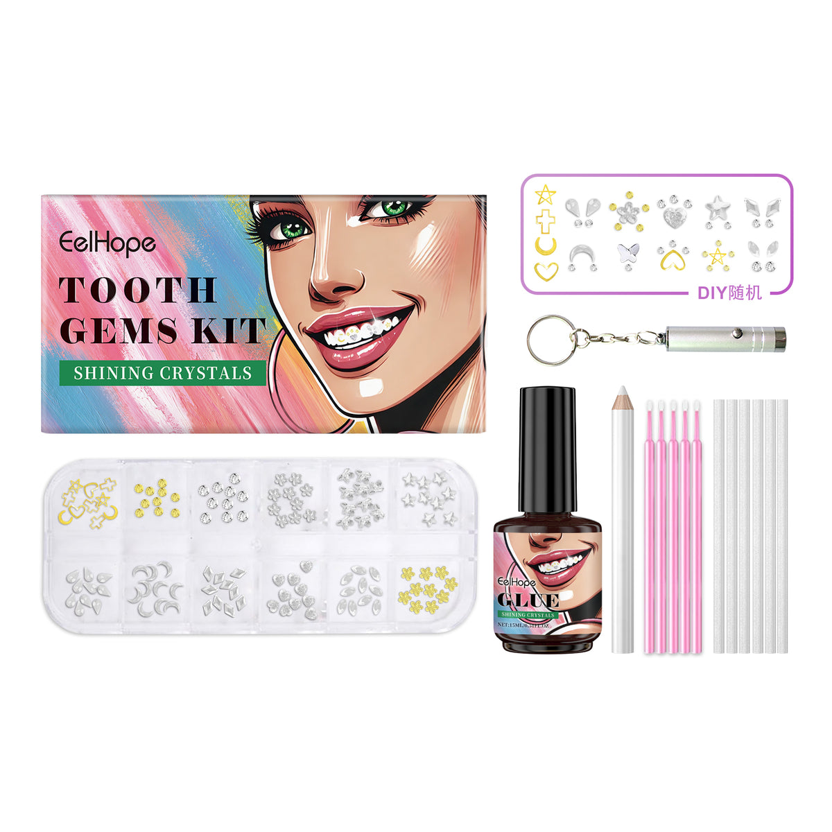Dental Beauty Set Fashion Beauty Decorative Diamond Combination Personality Sparkle Light Up Smile Style