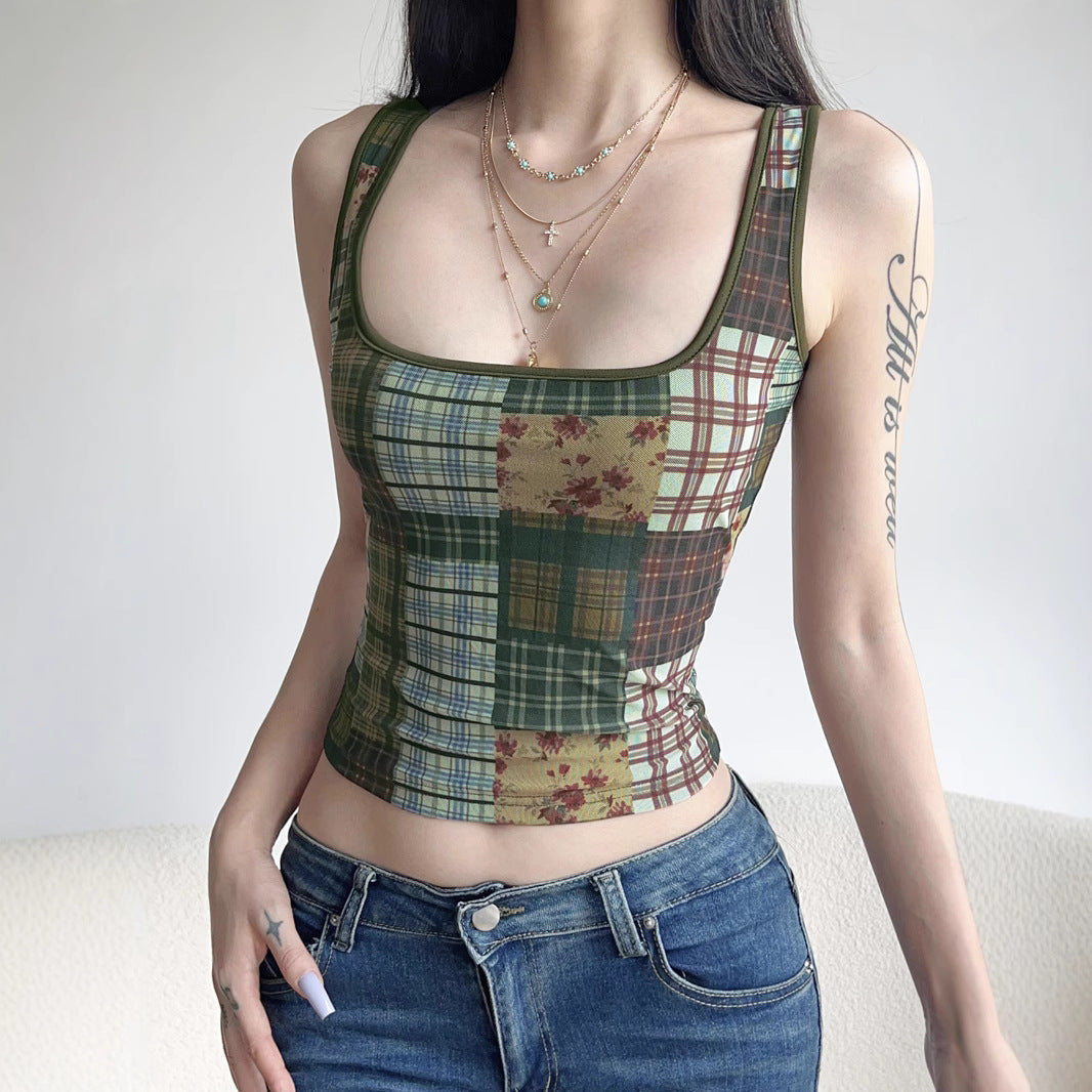 Checkered camisole top looks slim and thin