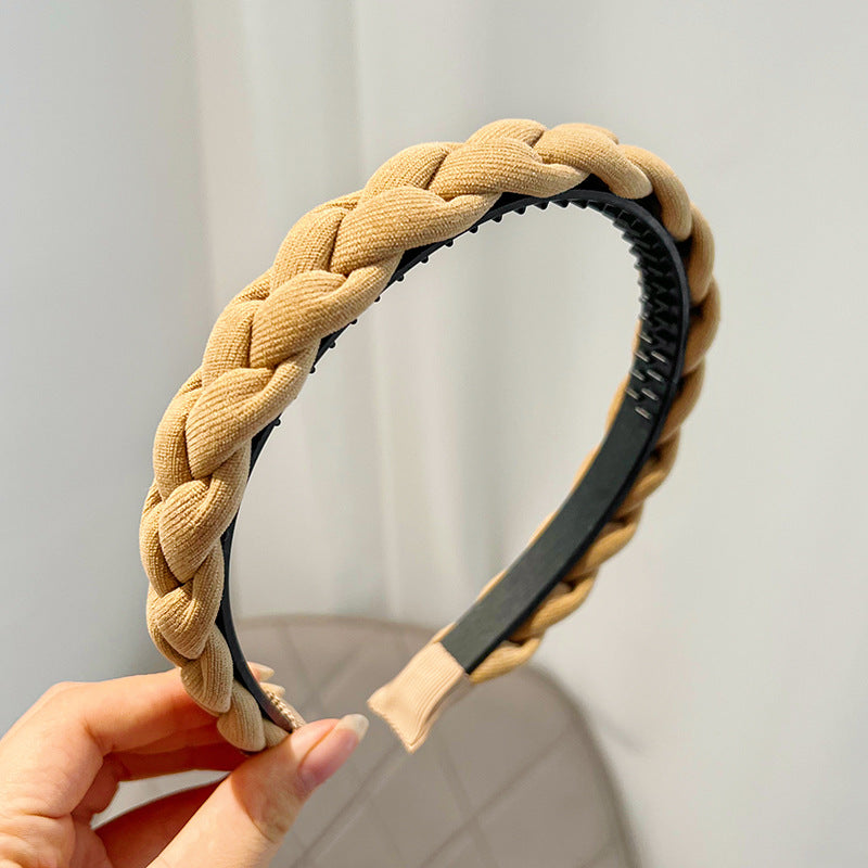 Double Strand Braided Twisted Hair Band Solid Color High Skull Top Girl Going Out Versatile Anti slip Hair Band Jewelry F030