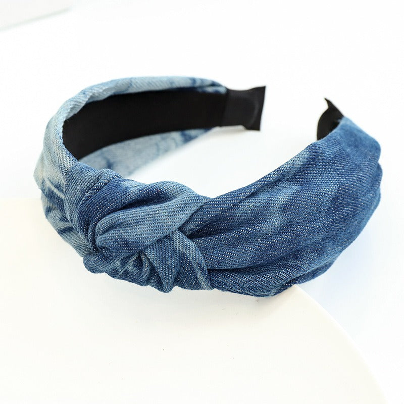 Hair hoop fashion denim fabric middle knot hair clip headband for girls going out headwear