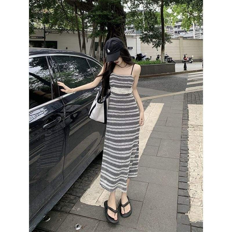 Hollow Out Knitting Slim Tassel Midi Long Dresses