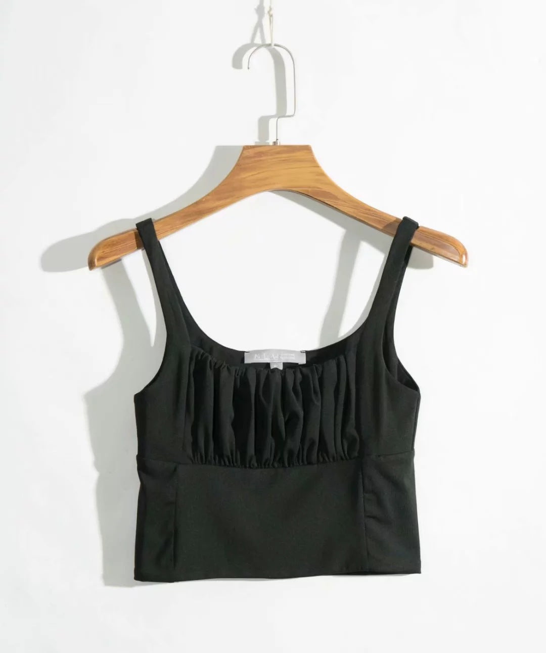 Women's Spring And Summer New Retro Square Neck Pleated Self-Cultivation High Waist Short Vest Camisole