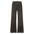 Women's High Street Embroidered Pocket Washed Distressed Cat Whisker Micro Flare Denim Jeans