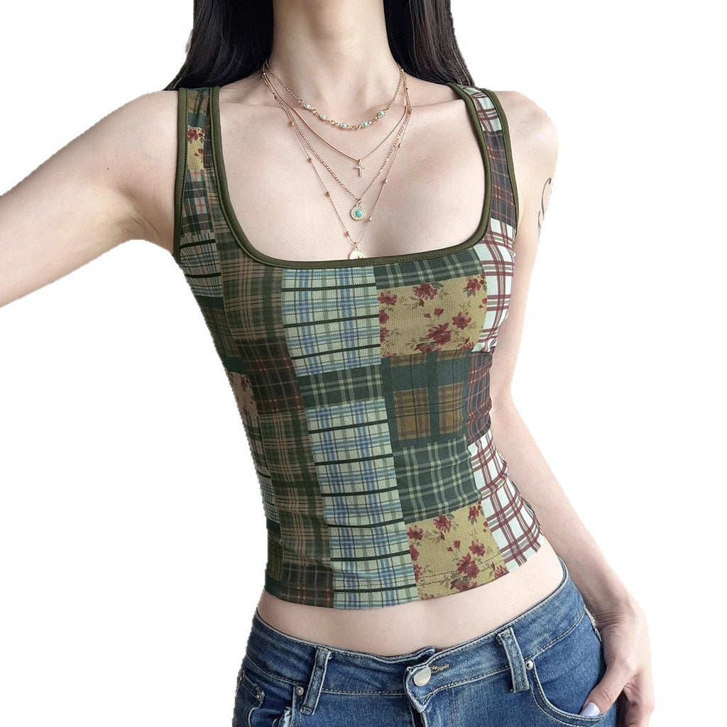 Checkered camisole top looks slim and thin