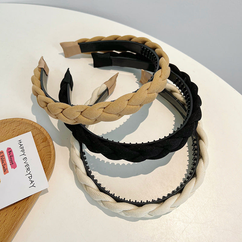 Double Strand Braided Twisted Hair Band Solid Color High Skull Top Girl Going Out Versatile Anti slip Hair Band Jewelry F030