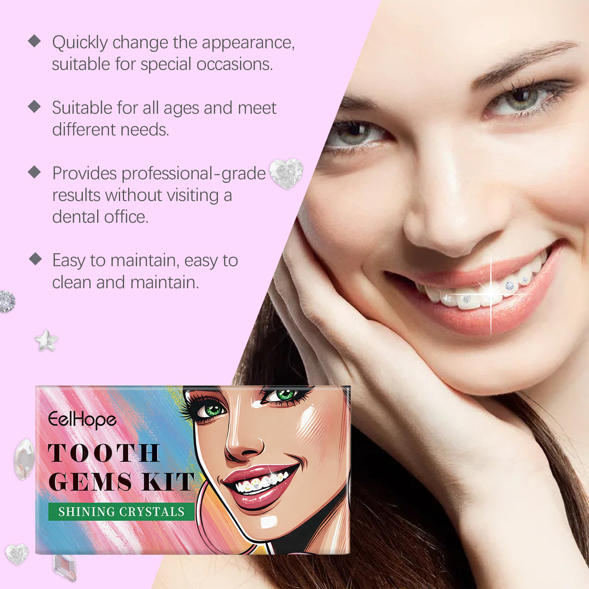 Dental Beauty Set Fashion Beauty Decorative Diamond Combination Personality Sparkle Light Up Smile Style