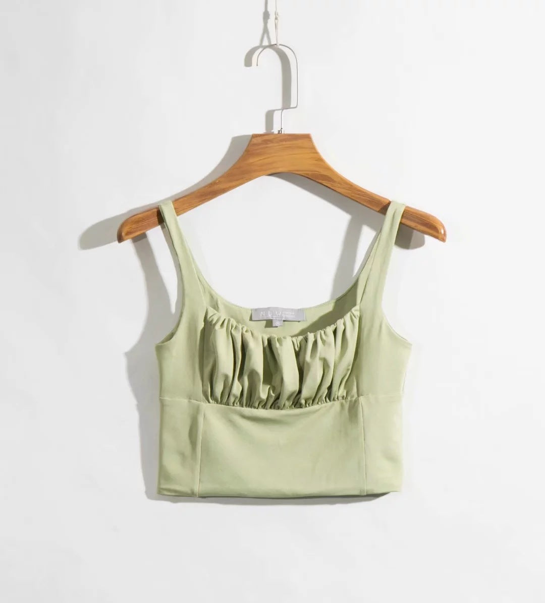 Women's Spring And Summer New Retro Square Neck Pleated Self-Cultivation High Waist Short Vest Camisole