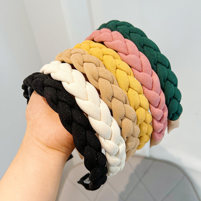 Double Strand Braided Twisted Hair Band Solid Color High Skull Top Girl Going Out Versatile Anti slip Hair Band Jewelry F030