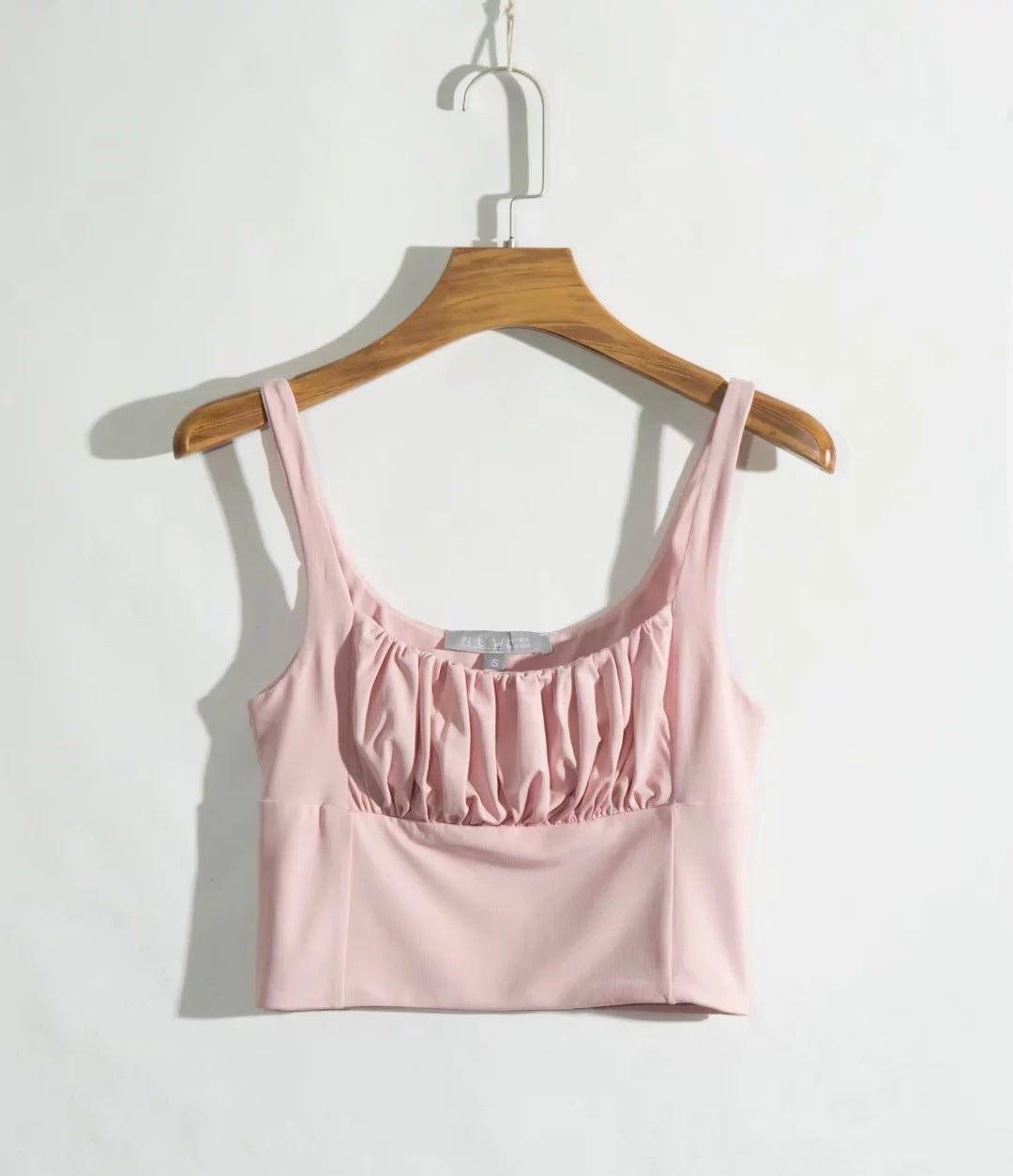 Women's Spring And Summer New Retro Square Neck Pleated Self-Cultivation High Waist Short Vest Camisole