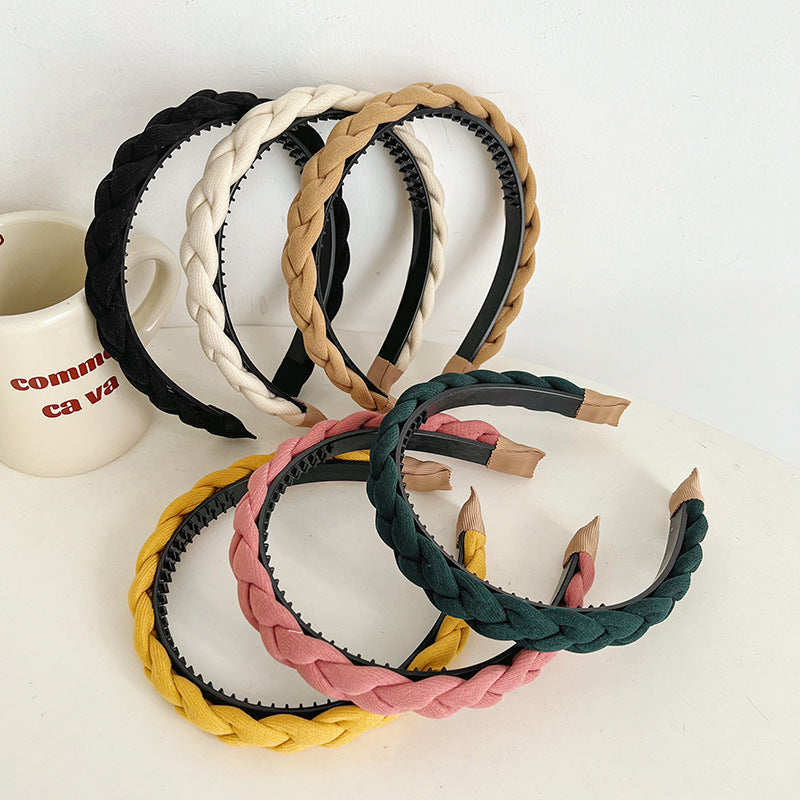 Double Strand Braided Twisted Hair Band Solid Color High Skull Top Girl Going Out Versatile Anti slip Hair Band Jewelry F030